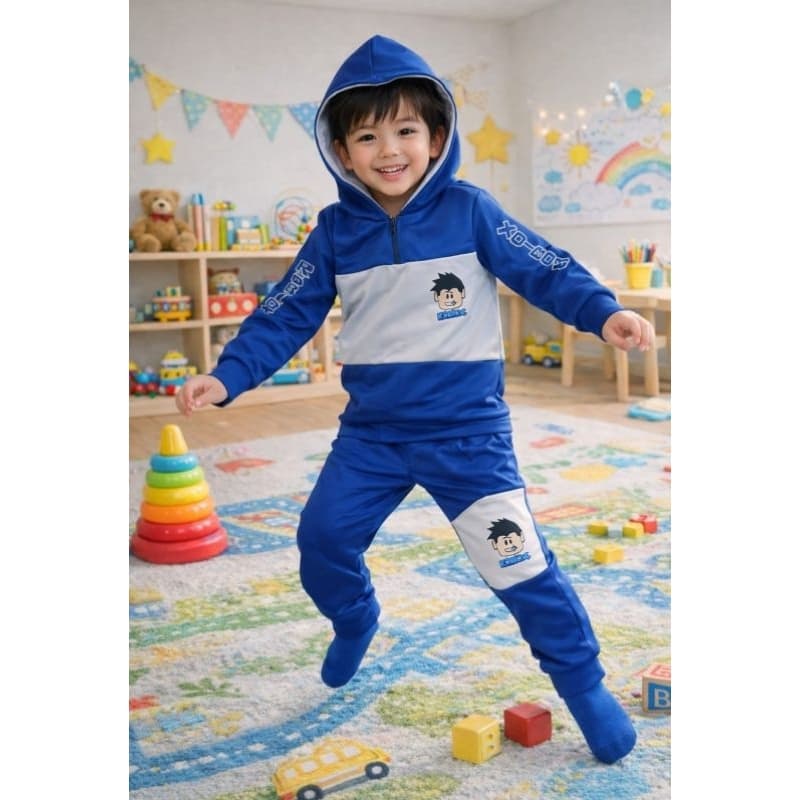 CONJUNTO INFANTIL MENINO TEMATICO ROBLOX AZUL COM CALÇA + CASACO c/RECORTE