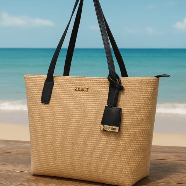 Bolsa de Praia Sacola de Praia de Palha Grande com Alça de Ombro Verão Estilosa