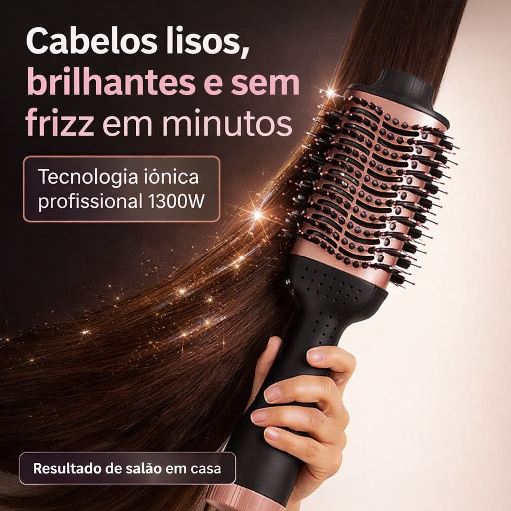 Escova Secadora Profissional 1300W Bivolt com Tecnologia Iônica 3 Temperaturas Anti-Frizz