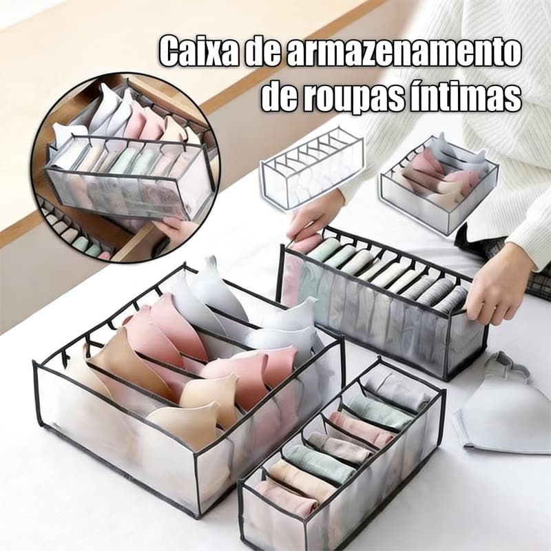 Kit 3 Organizadores De Gaveta De Sutiã Dobrável Caixa De Armazenamento Divisor Cuecas Roupeiro Casa