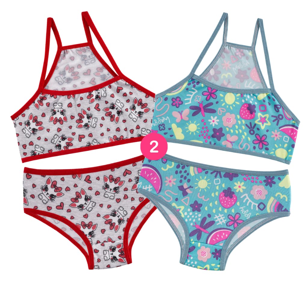 Kit 2 Conjunto Infantil Menina Moça Nadador Estampado Top e Calcinha Microfibra Forro 100% Algodão