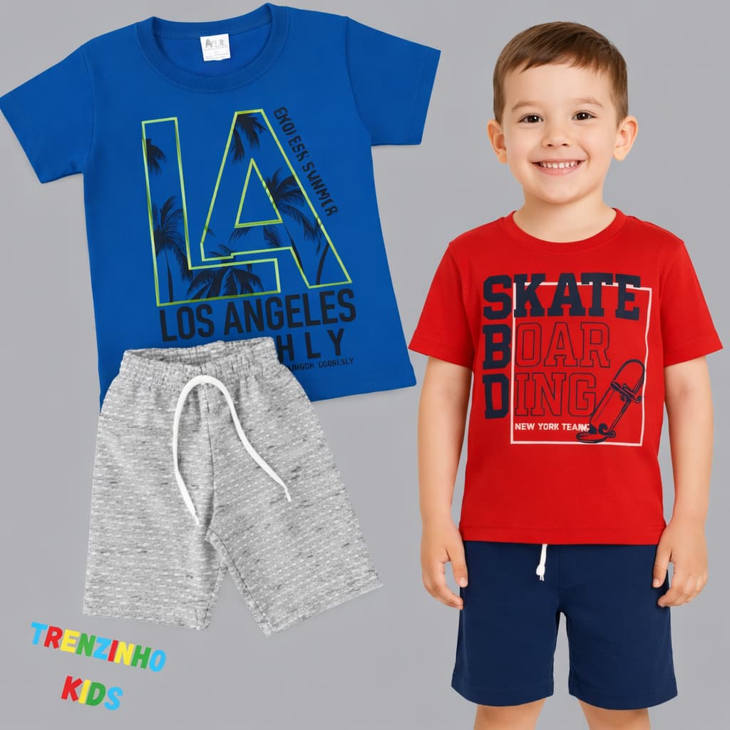 Conjunto Infantil Completo Camisa + Bermuda Tam 1 ao 3 | Look Pronto e Estiloso - SORTIDOS