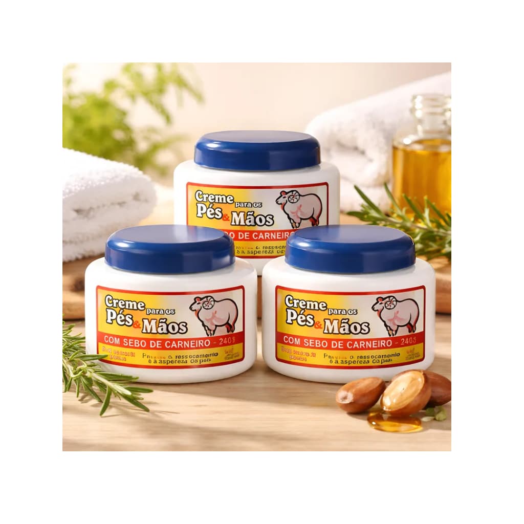 Creme Para Mãos e Pés Com Sebo de Carneiro 240g Kit com 3 unidades