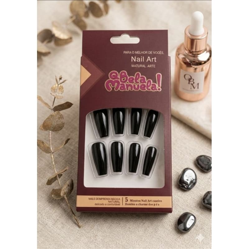 ​Unhas Postiças Autocolantes Black Gloss – Q Bela Manuela!