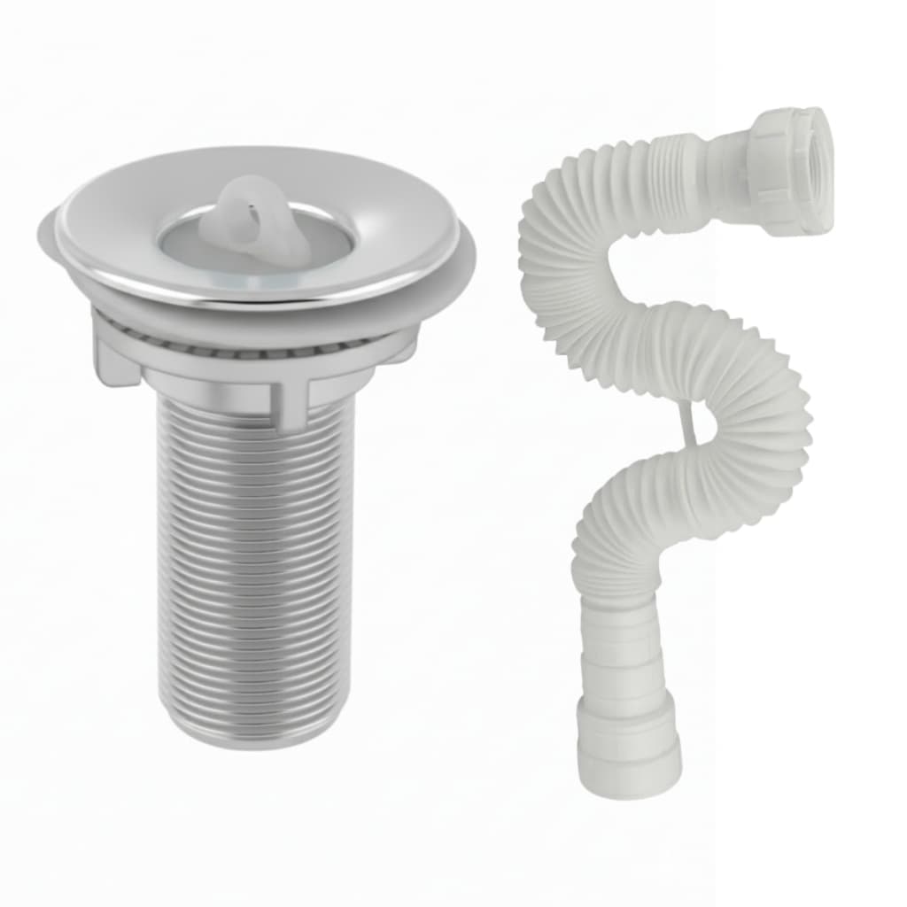 Válvula Convencional Redonda Cromada ABS + Sifão Sanfonado de 70 cm Banheiro