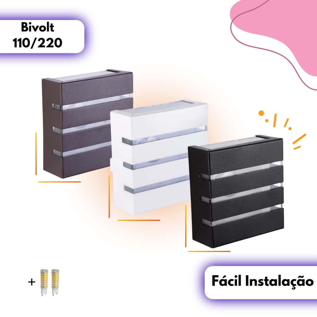 Kit 4 Luminária Arandela 3 Frisos Moderna Parede + Lâmpada LED G9 Bivolt