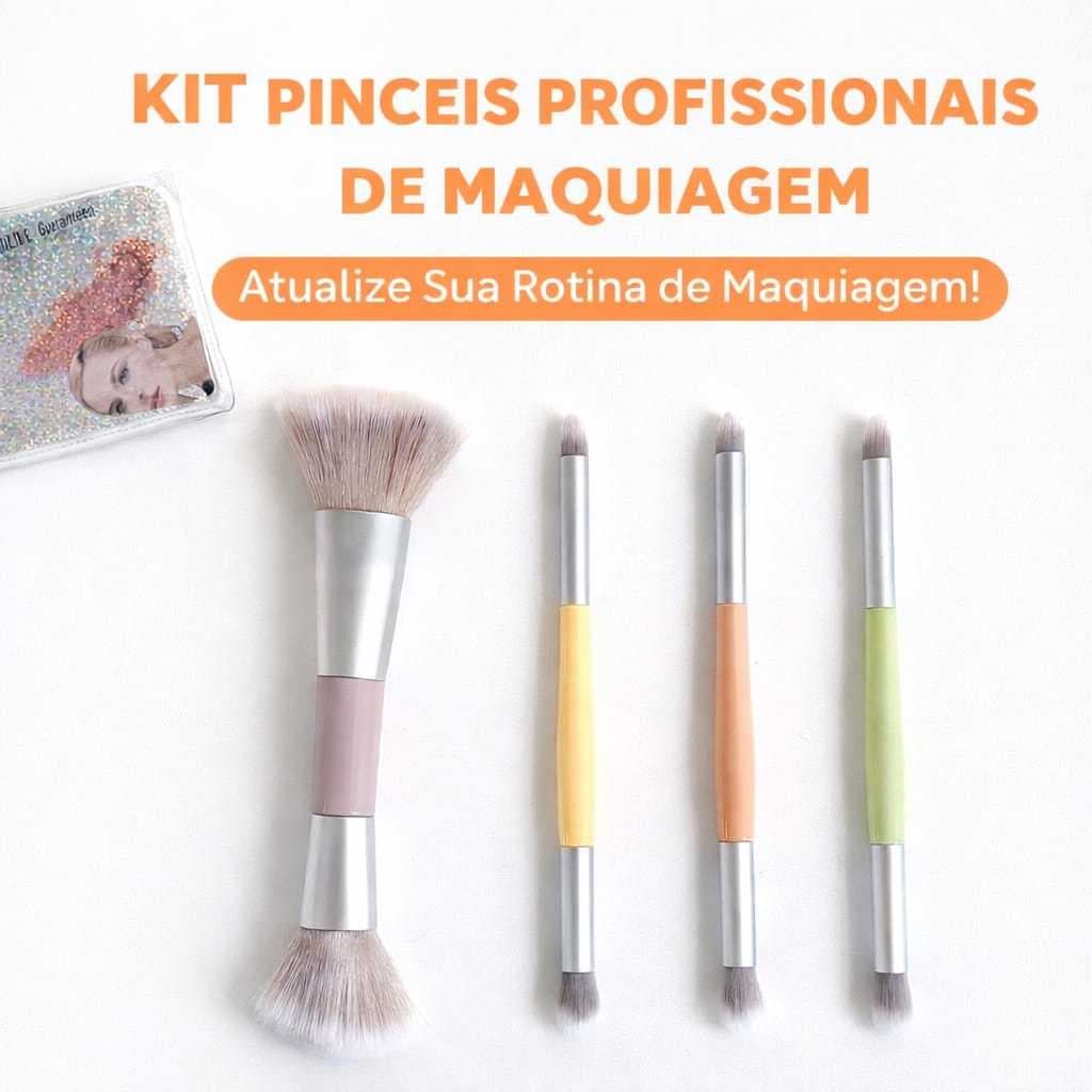 Kit de Pincéis de Maquiagem Profissional 4 Peças com Estojo | Pincéis para Rosto e Olhos