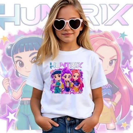 Camiseta Infantil Huntrix Kpop Demon Hunter Moda Menina Estilo Coreano Lançamento Exclusivo