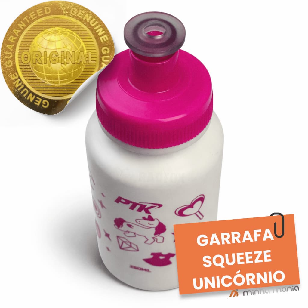 Garrafa Squeeze Unicórnio Infantil 250ml Branca Rosa Kids