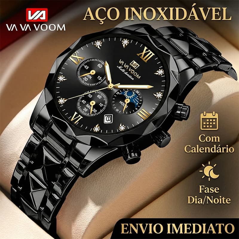 VAVA VOOM 2741 Relógio de Pulso Masculino Multifuncional Design Corte Diamantado Aço À Prova D’água