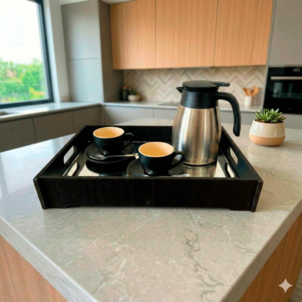 Bandeja Espelhada com Alça Decorativa Cozinha Bebidas Café Organizadora.