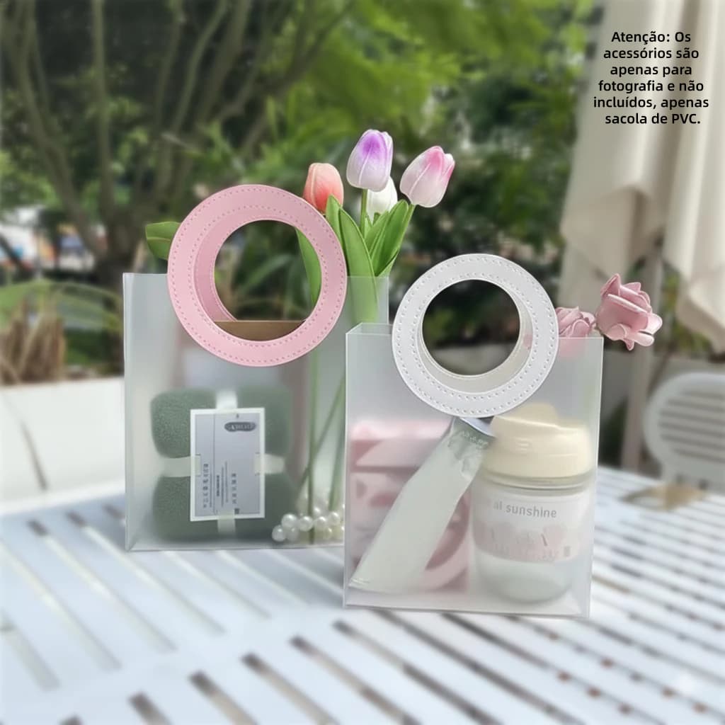 Kit Com 10 Bolsa Sacola Transparente Fosca Com Alça Redondo 16x18CM,22*21CM Para  Lembrancinha de Aniversario Presente