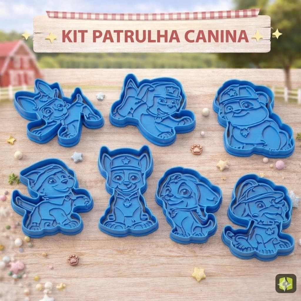 Kit Patrulha Canina Cortador e modelador de Biscoito Infantil Fazendinha de Animais Bolacha Amanteigada Massinha