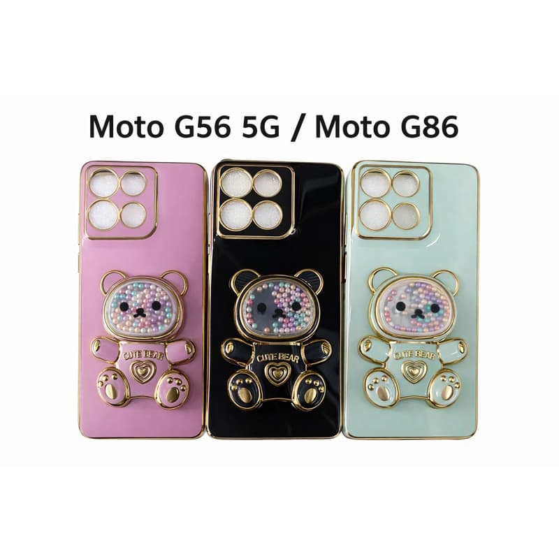 Capa Cute Bear Luxo com Strass para Moto G56 5G / Moto G86 – Antichoque Premium com Suporte