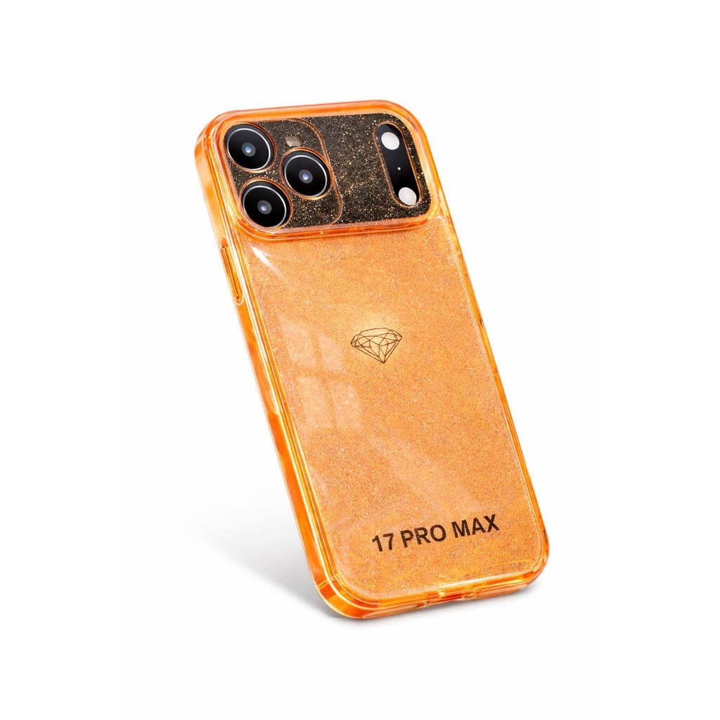 Capa Iphone 17 pro max e 17 pro laranja com BRILHO Glitter Brilho Silicone Capa estilosa