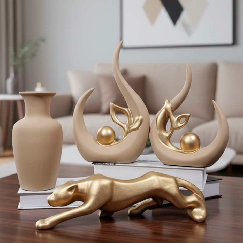 Conjunto 4 peças jogo cerâmica kit dupla vaso decorado enfeite decorativo centro mesa sala rack casa