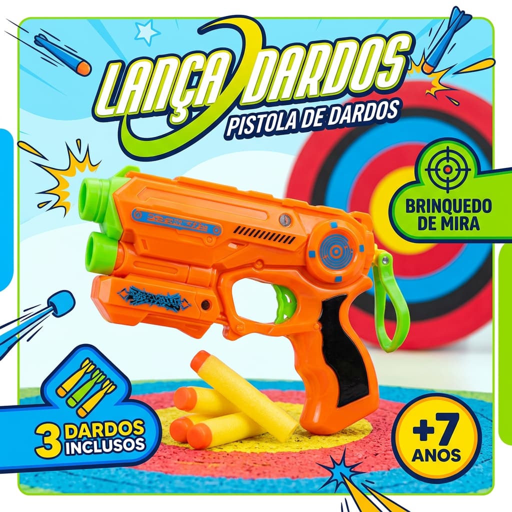 Lançador de Dardos Infantil 3 Dardos Espuma Brinquedo +7