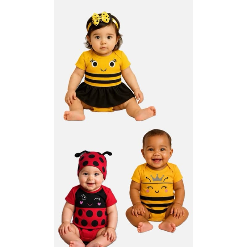 Body Bebê Infantil Menina Mêsversário Temático Abelhinha com asa / Body bebê Menina Temático Joaninha com asa Fantasia