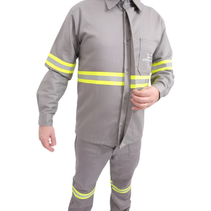 Camisa Risco2 Eletricista Anti Chama Nr10 Cinza C/ Refletivo
