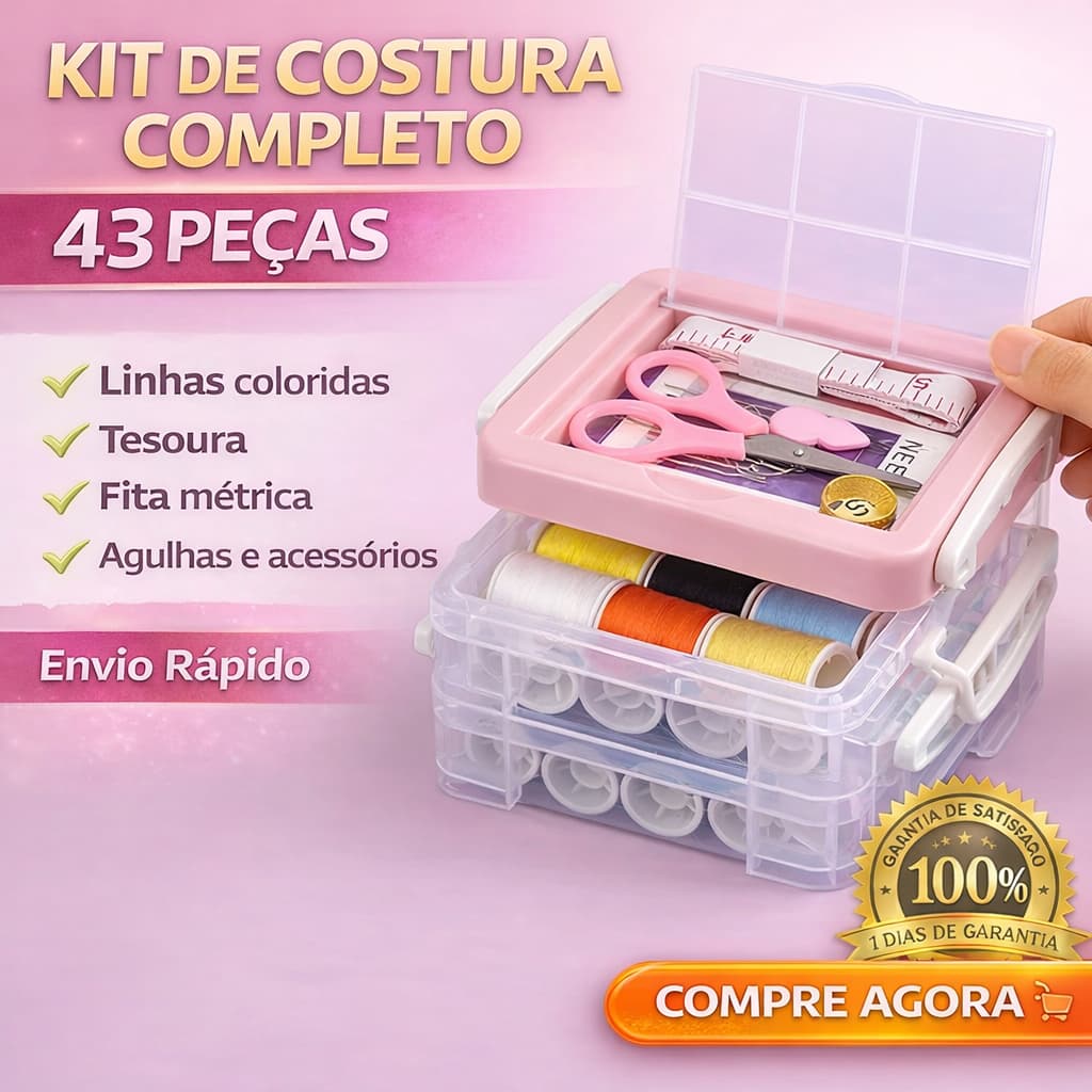 Kit De Costura Maletinha - Viagem Completo - 43 Pçs + Maleta Organizadora