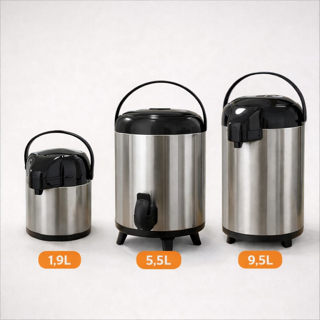 Botijão Garrafão Térmico 1,9L/5,5L/ 9,5L Inox Garrafa Café Suco Chá Água Conserva Gelada Quente