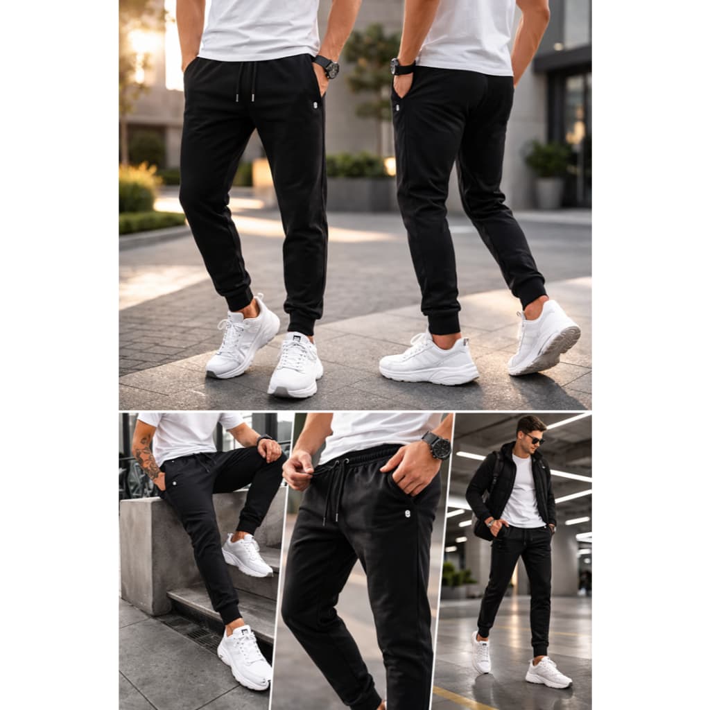 Calça Jogger unissex Moletom Premium Cós Elástico Cordão Ajustável Academia Casual Preto Mescla Chumbo