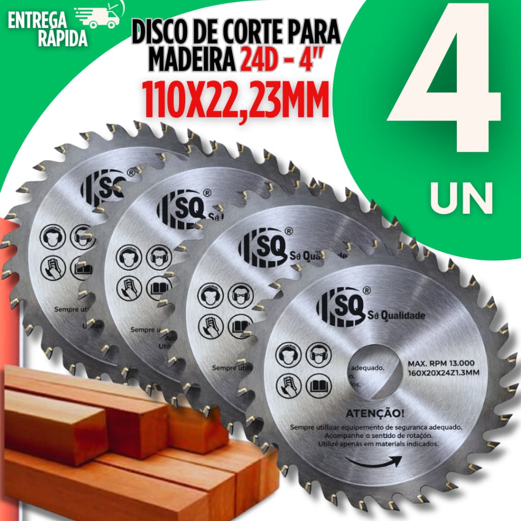 Disco para Corte em Madeira 24 Dentes 110x22,23mm Serra Circular 4" Esmerilhadeira Profissional Top