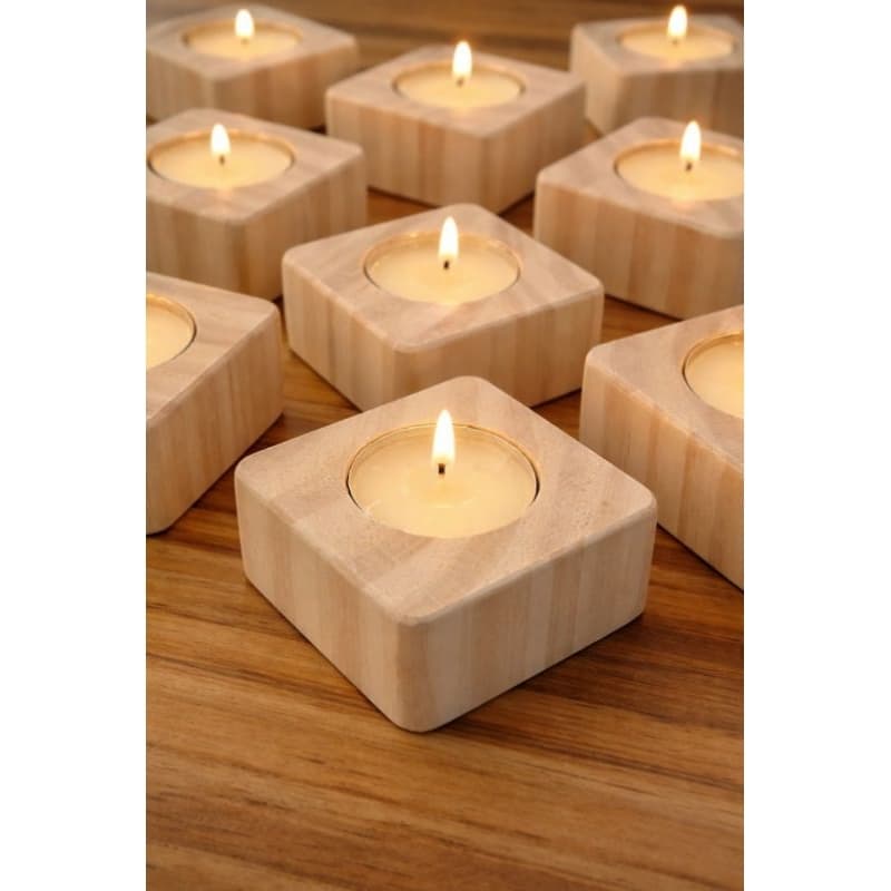 Kit 10 Porta Velas Castiçal Madeira Pinus + 10 Velas Rechaud Inclusas - Decoração Rústica