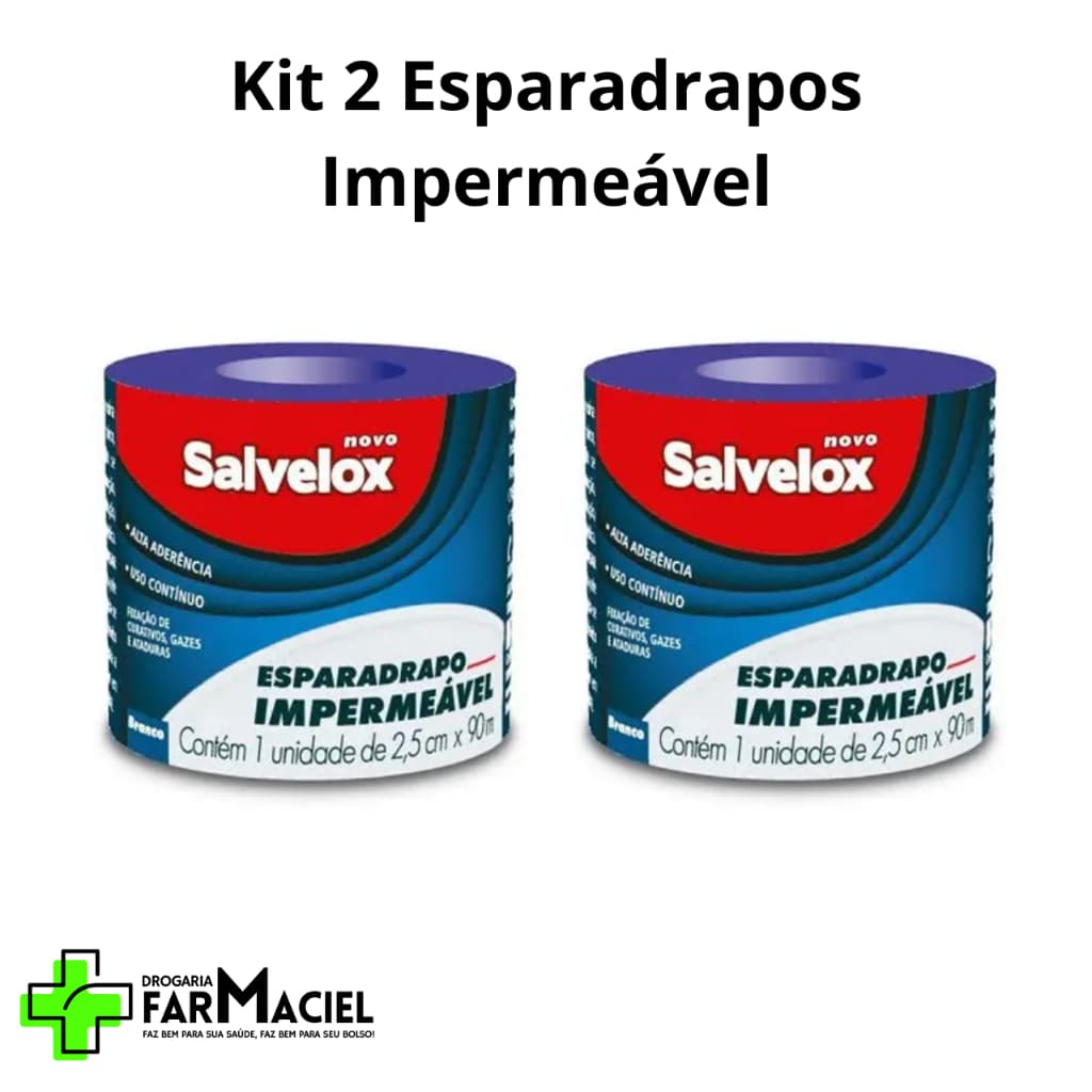Kit 2 Esparadrapo Impermeável Salvelox 2,5 cm x 90 cm