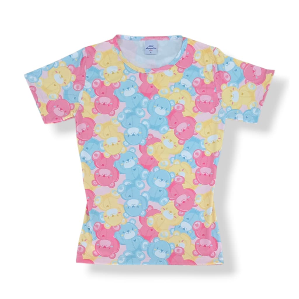 T-shirt Poliamida Blusinha Manga Curta Proteção Solar Justa Corpo Confortável Básica Estampada