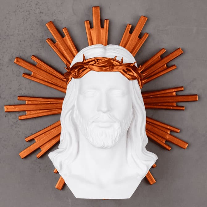 Imagem Sagrado Coração de Jesus Escultura Decorativa Branca Com Halo Dourado