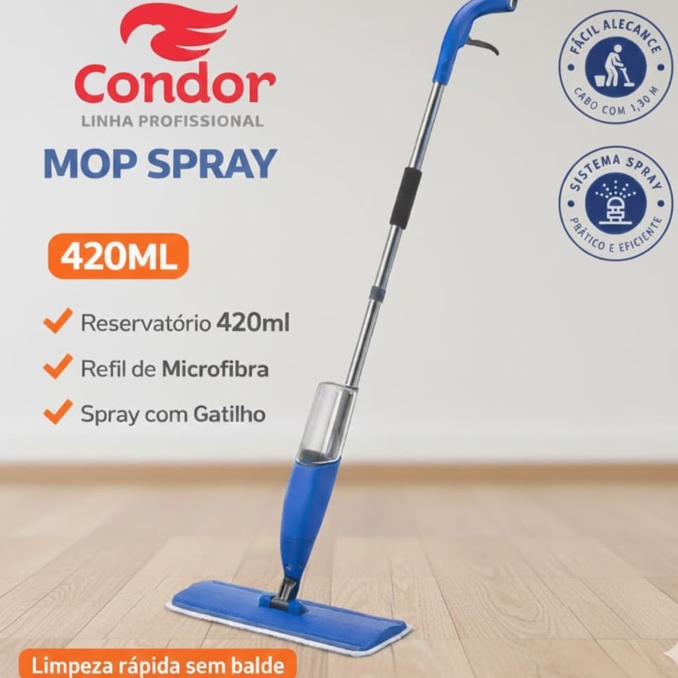 Mop Spray Condor 420ml Com Gatilho Reservatório Refil Microfibra Limpeza Rápida - inox