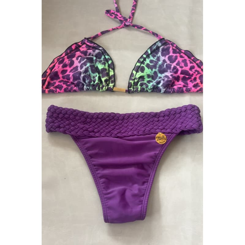 Biquíni Feminino Estampado Roxo Trançado Tamanho G Seminovo