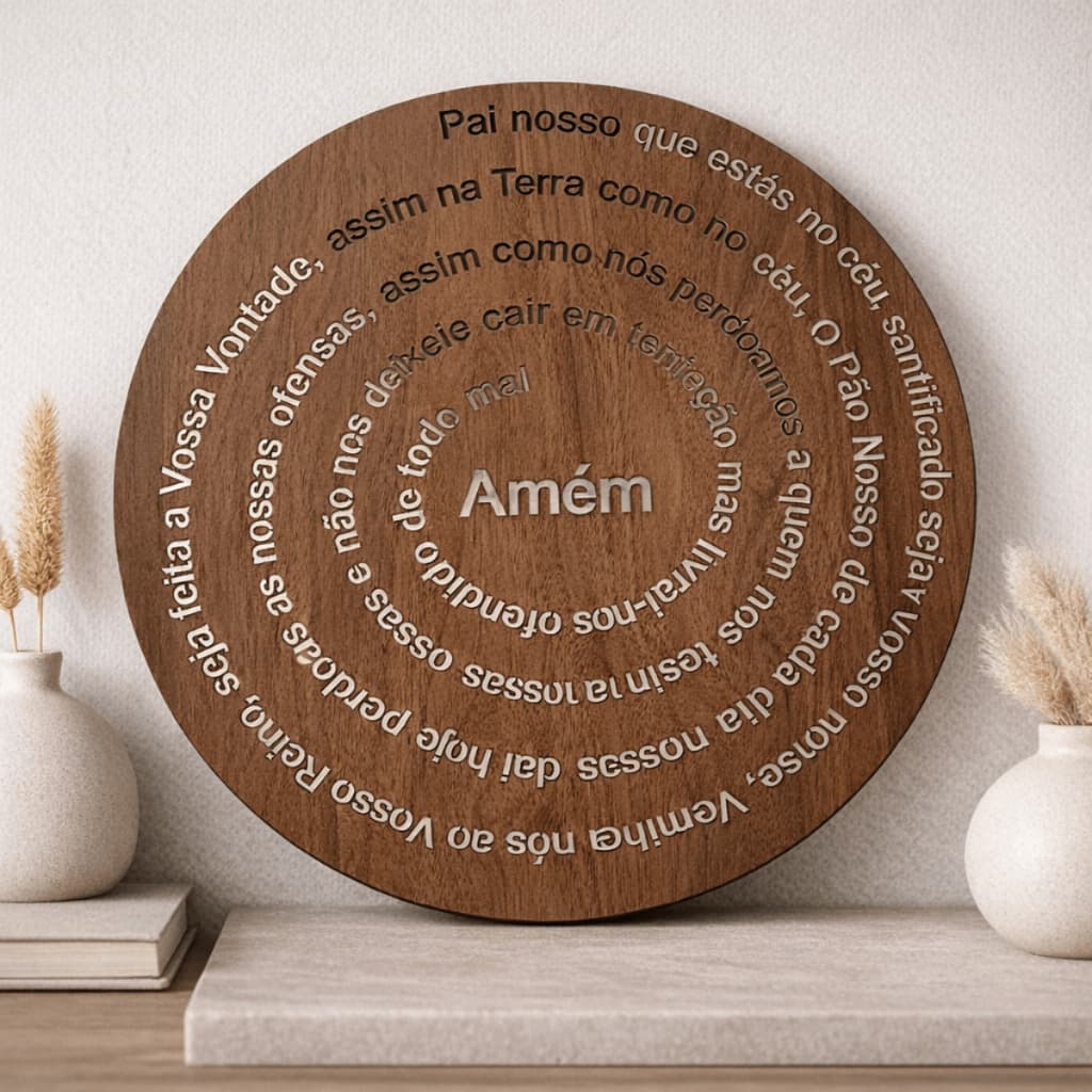 Quadro Mandala Oração Pai Nosso MDF Decorativo para Parede Estilo Vitral