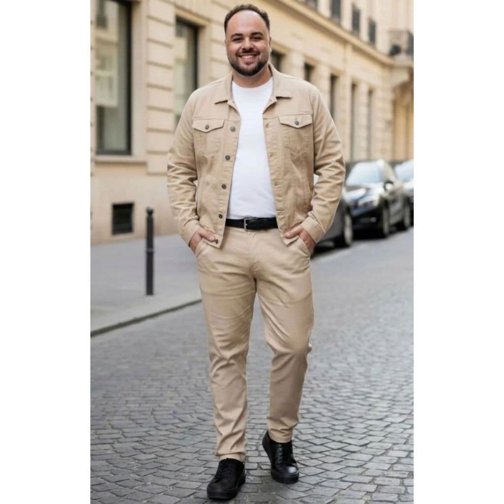 Conjunto Calça Social Lycra e Jaqueta Sarja Plus Size Tamanhos Especiais 50 52 54 56 Moderno e Casual