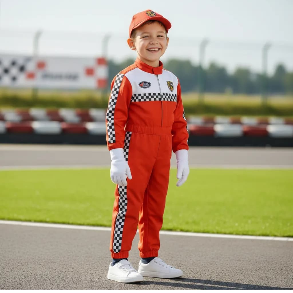 Fantasia Infantil Macacão Piloto Carros Completa - Ideal Para Aniversários, Carnaval, Halloween