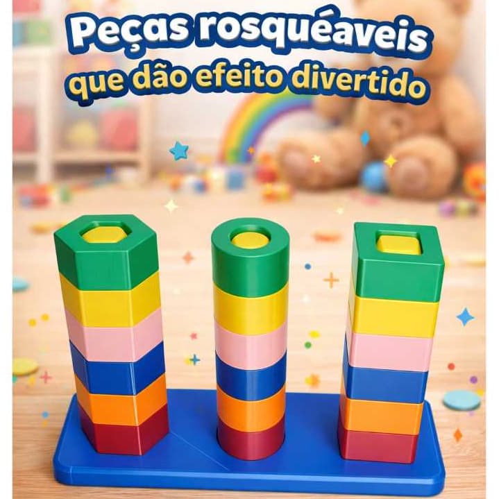 Brinquedo Torre Geométrica Infantil Montessori Rotatoria