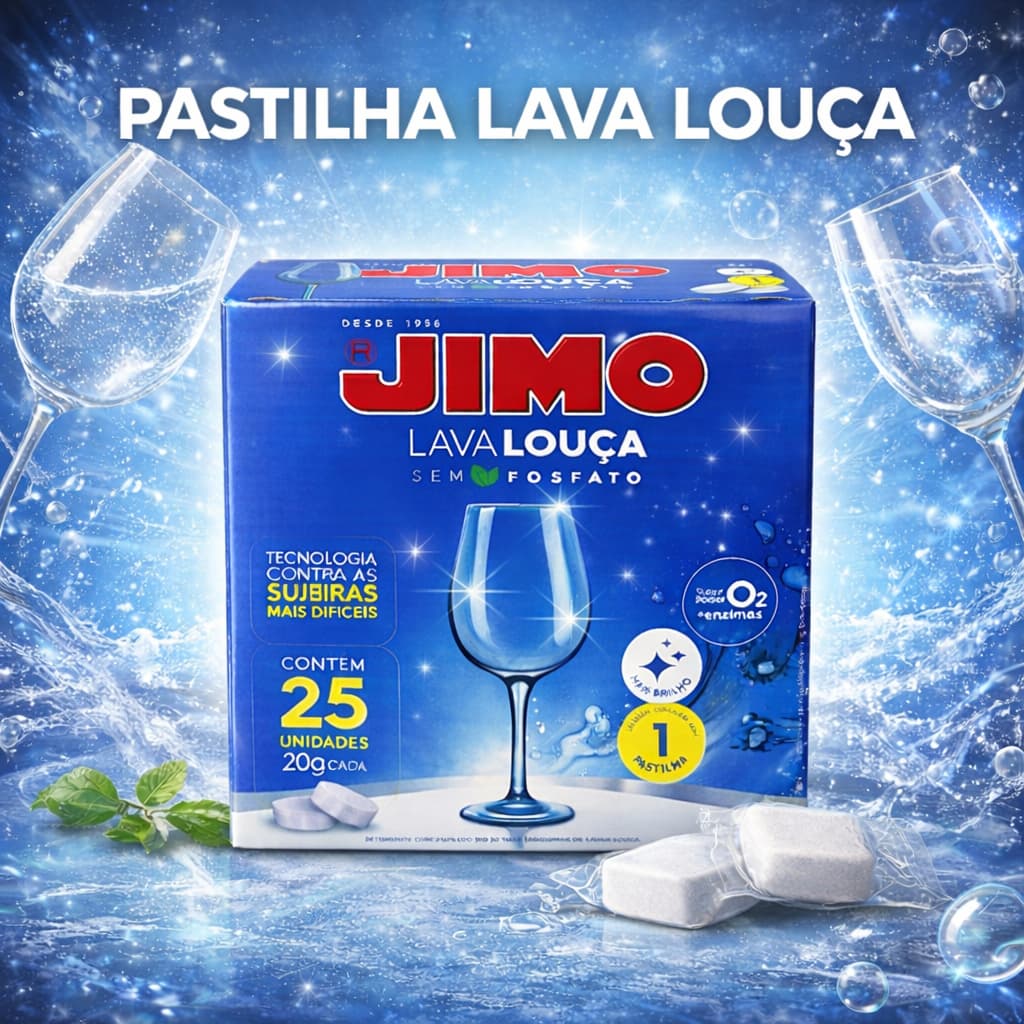 Lava Louça Jimo 25 Pastilhas Concentradas Secante Abrilhantador Detergente