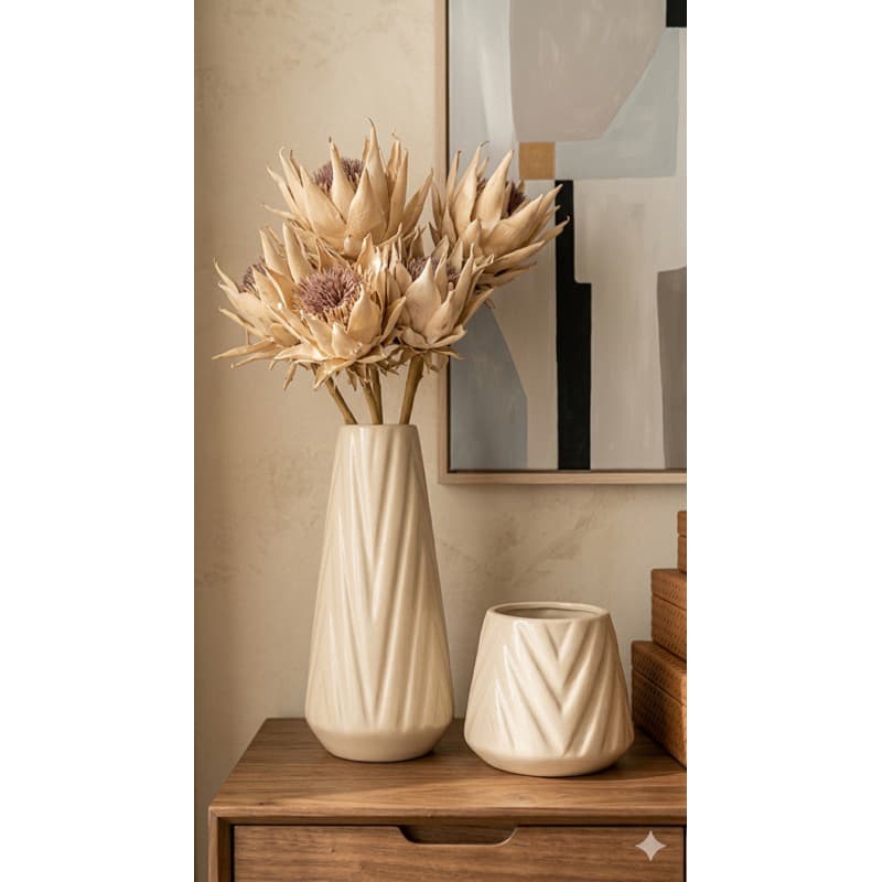 Dupla de Vasos brancos em cerâmica decorativo painel de sala kit 2