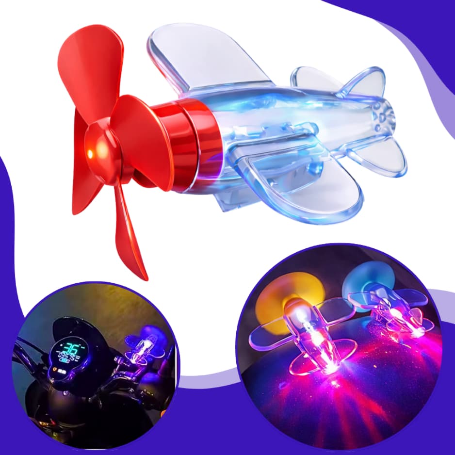 Aviãozinho de Led Para Moto Bicicleta Retrovisor De Energia Eólica Hélice Giratória Luz Colorida