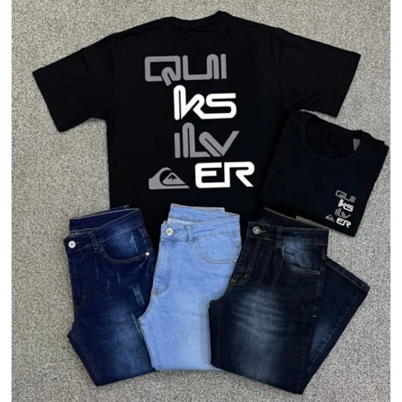 Kit Masculino Calça Jeans Slim com Elastano + Camiseta Quiksilver Algodão