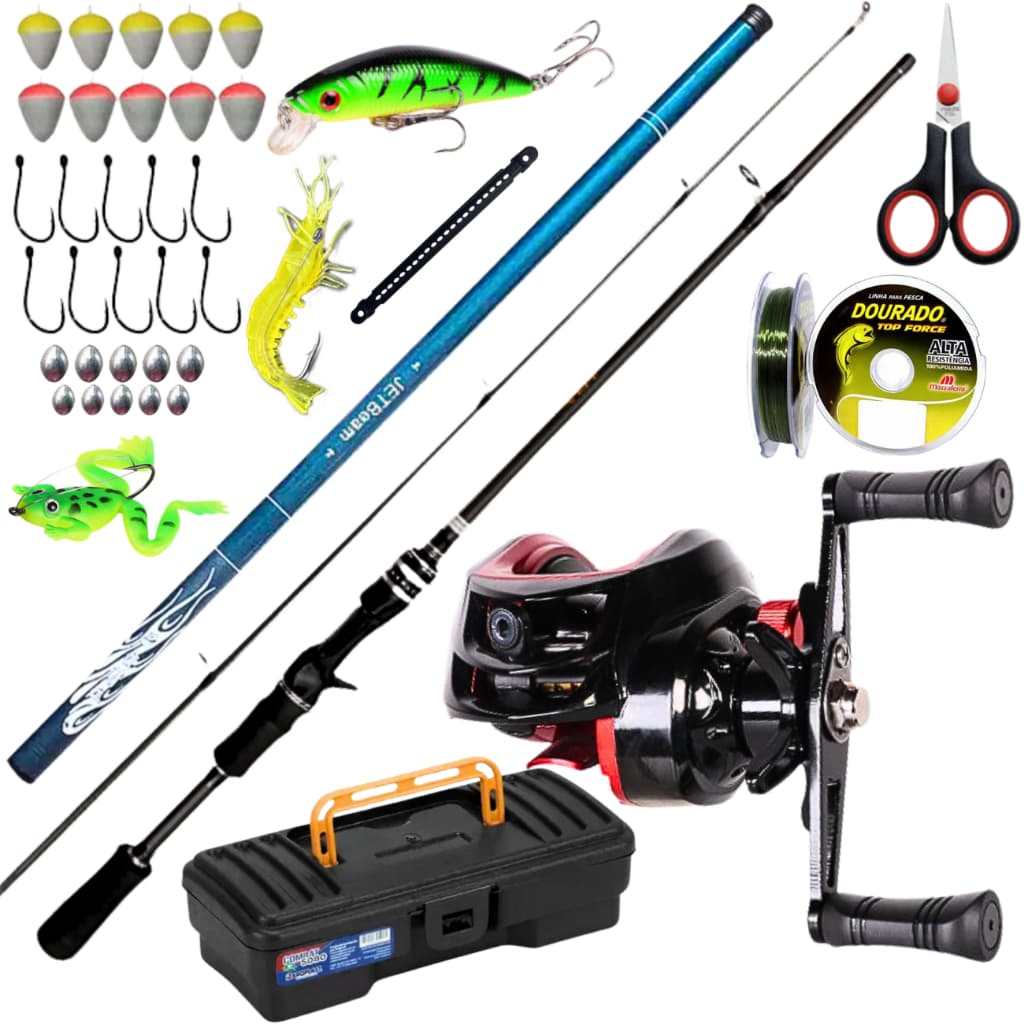 Carretilha de Pesca Anti Cabeleira Vara de Fibra Carbono Vara Mão 3,60 KIT Isca Artificial Tilapia .