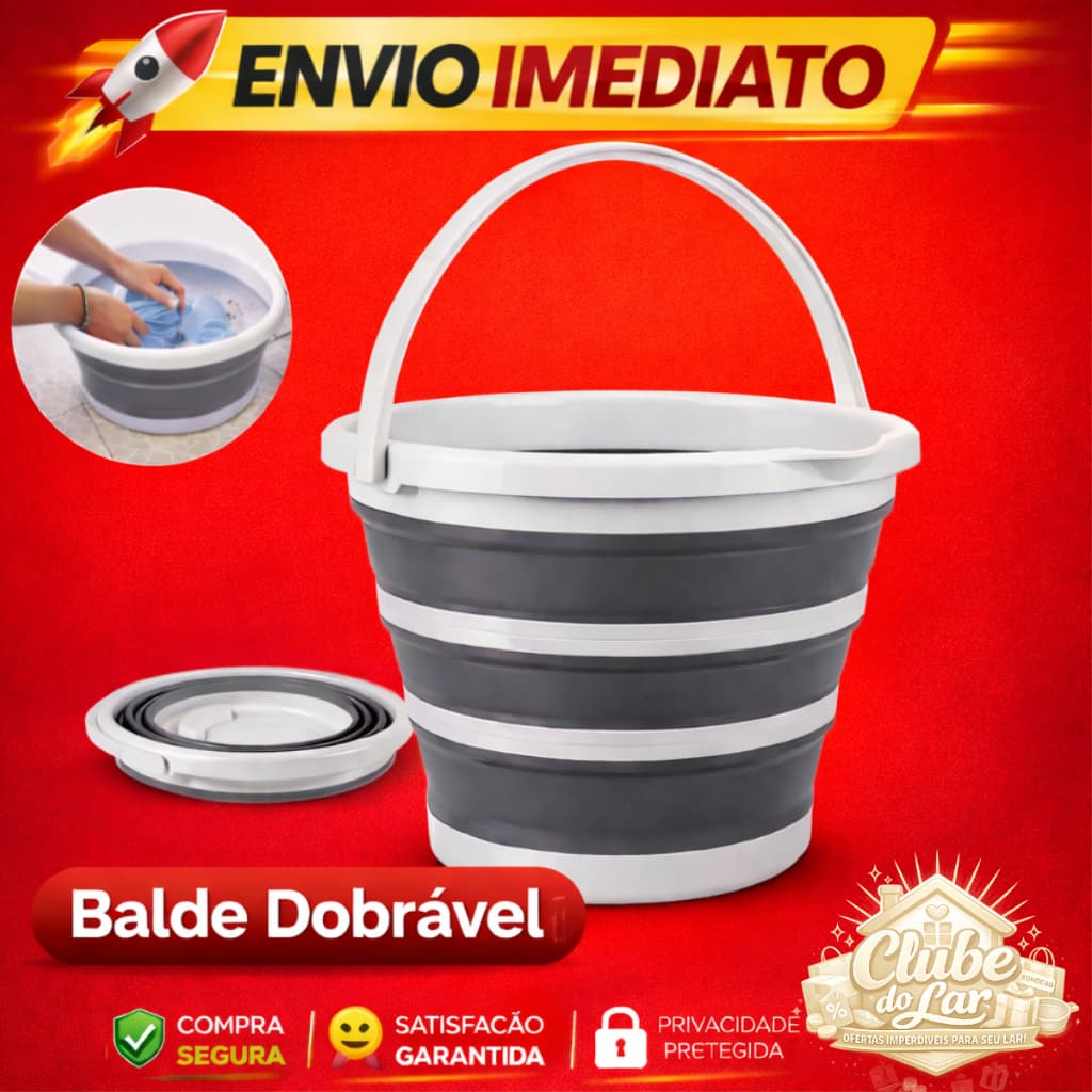 Balde Dobrável Retrátil Flexível De Silicone 10 Litros Cor Cinza Com Alça Reforçada