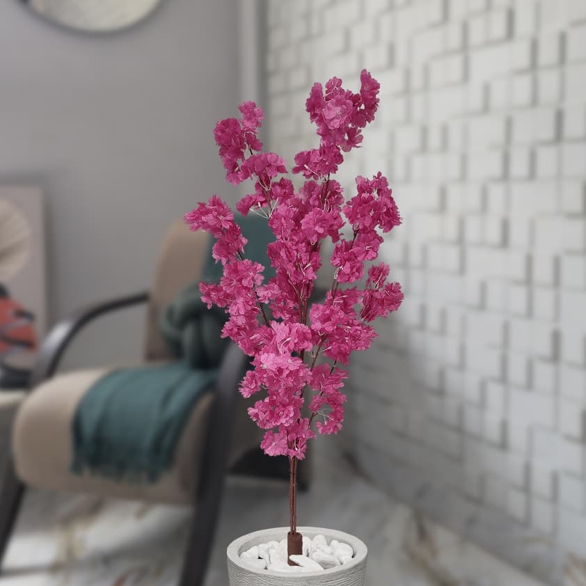 Cerejeira Japonesa Rosa Pink Vaso Para Plantas Pedra Decoração Sala