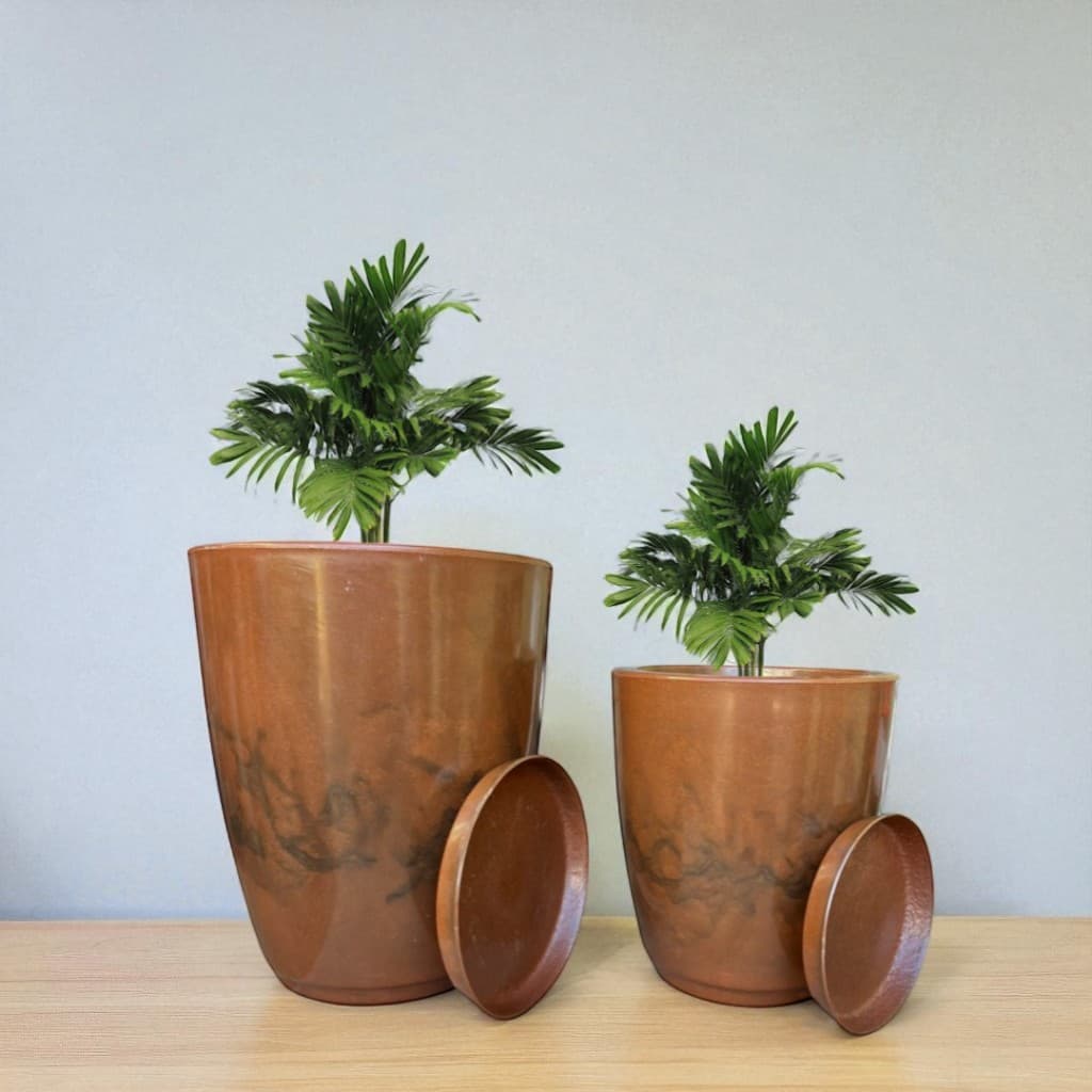 Kit 2 Vasos Coluna Bojo N°1,2 Polietileno Planta Flor Jardim Varanda Moderno Elegante + Pratos
