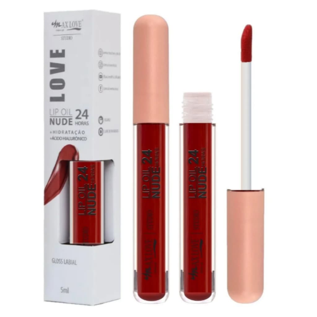 Lip Oil Gloss Max Love com Ácido Hialurônico 24 Horas Brilho e Hidratação Lábios