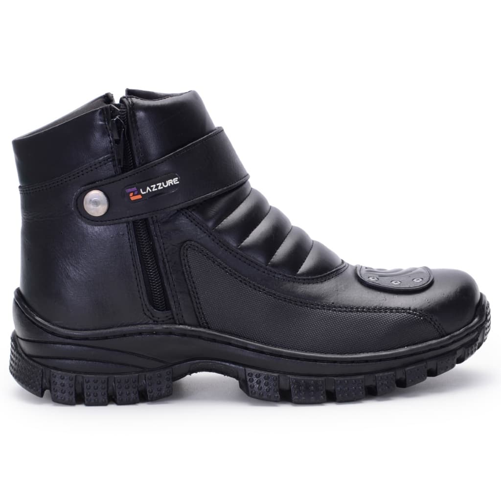 Bota Motoqueiro Zíper lateral Troca de Marcha Couro Legitimo Preta Mais Palmilha em Gel