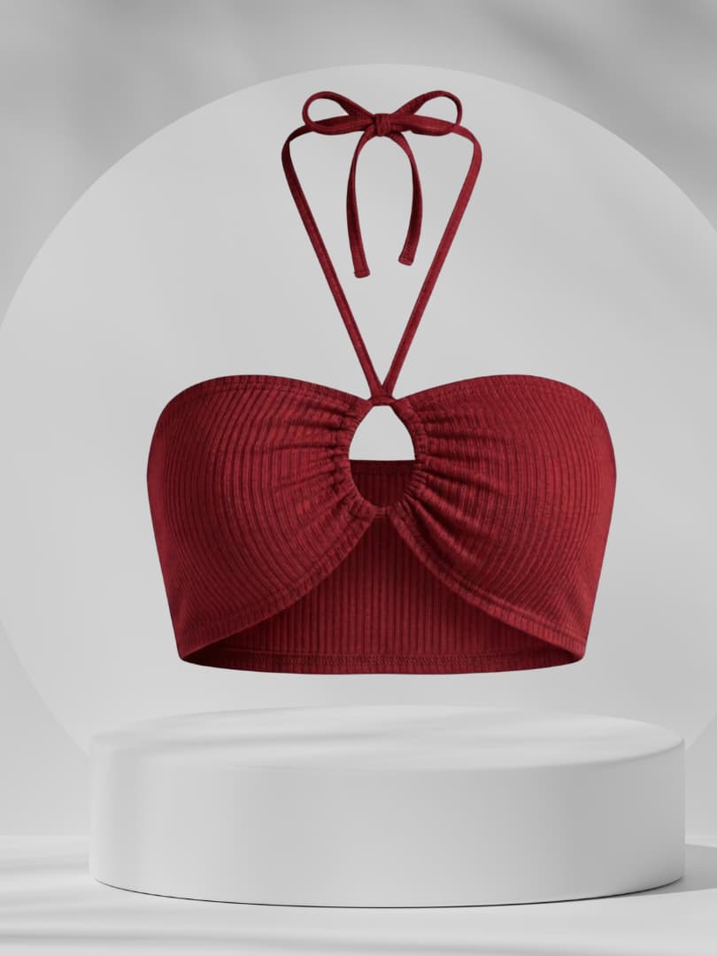 Cropped feminino Nó Nina Com Amarração No Pescoço - Com Bojo Tecido Anarruga