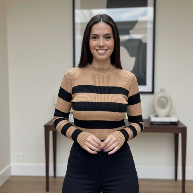 Blusa de Frio Feminina Gola Redonda Manga Longa Estilo Cacharrel Trico Básico Elegante Versátil