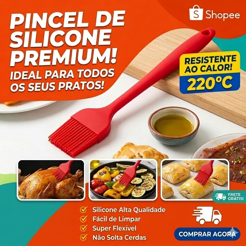 Pincel de Silicone Culinario 21 cm Vermelho Resistente Reforçado Untar Confeitaria